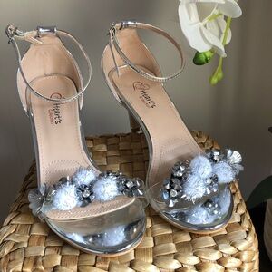Hearts Collection Silver Floral Embellished Heels